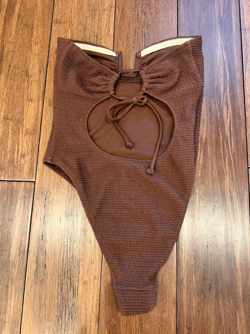 Pacsun Eco Brown Scrunch Elsa Strapless One Piece Swimsuit NWT Size Small - Picture 6 of 9